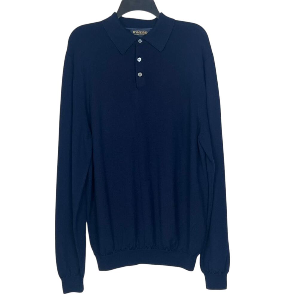 Brooks Brothers Men's XL Extra Fine Merino Wool Polo Sweater Dark Blue Minimal